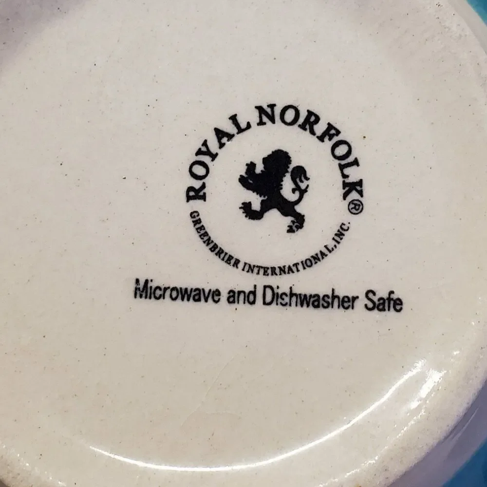 Royal Norfolk Turquoise Swirl Coupe Brown Trim Soup Cereal Pasta Pottery Bowl